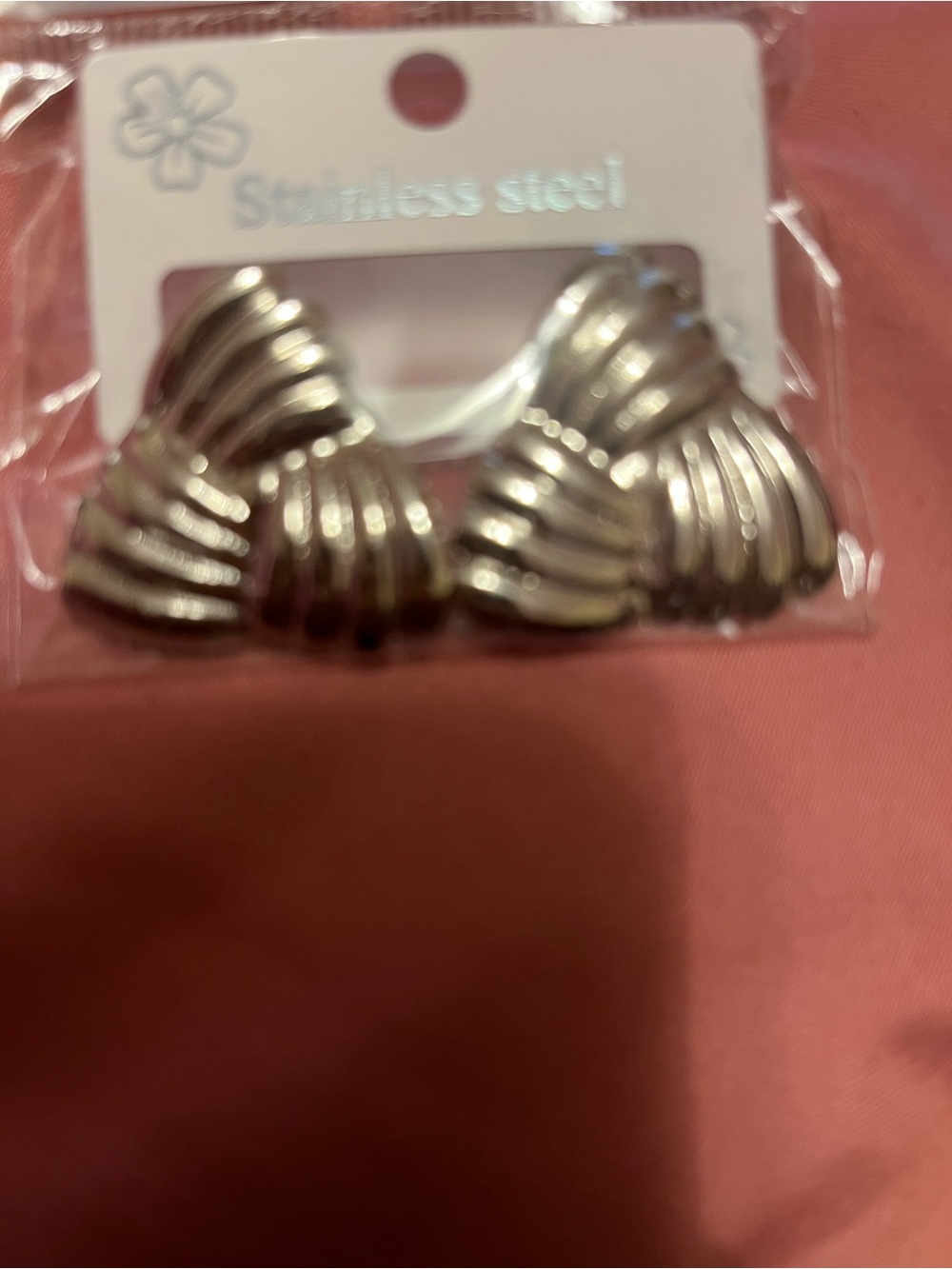Stainless Steel Silver Fan-Shaped Earrings